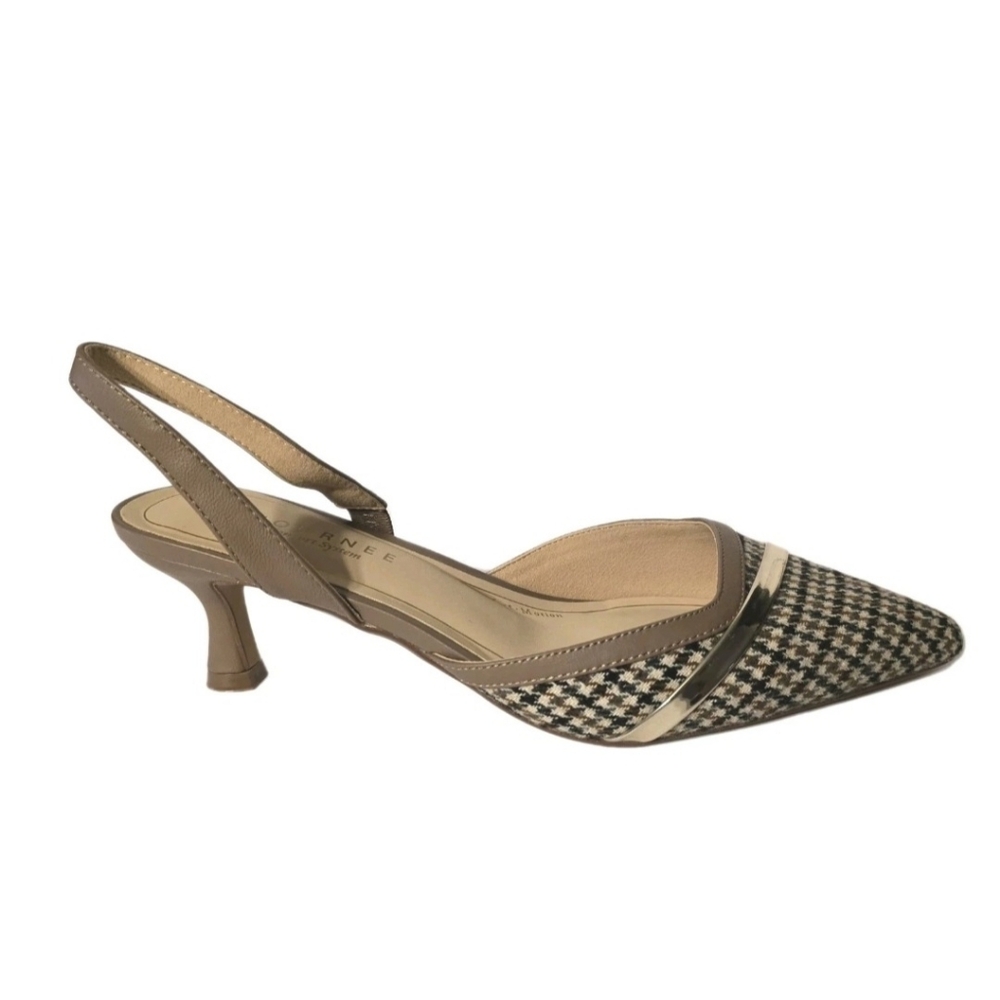 Journee Collection Womens 9.5 W Wide Nellia Houndstooth Taupe Kitten Heels NIB